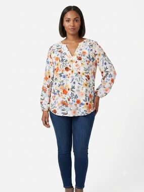 St. John’s Bay NWOT V-Neck Floral Blouse Long Sleeve No Stretch